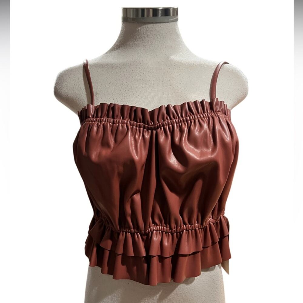 Anthropologie Sunday In Brooklyn Faux Leather Pleated Peplum Top Size Small NWT